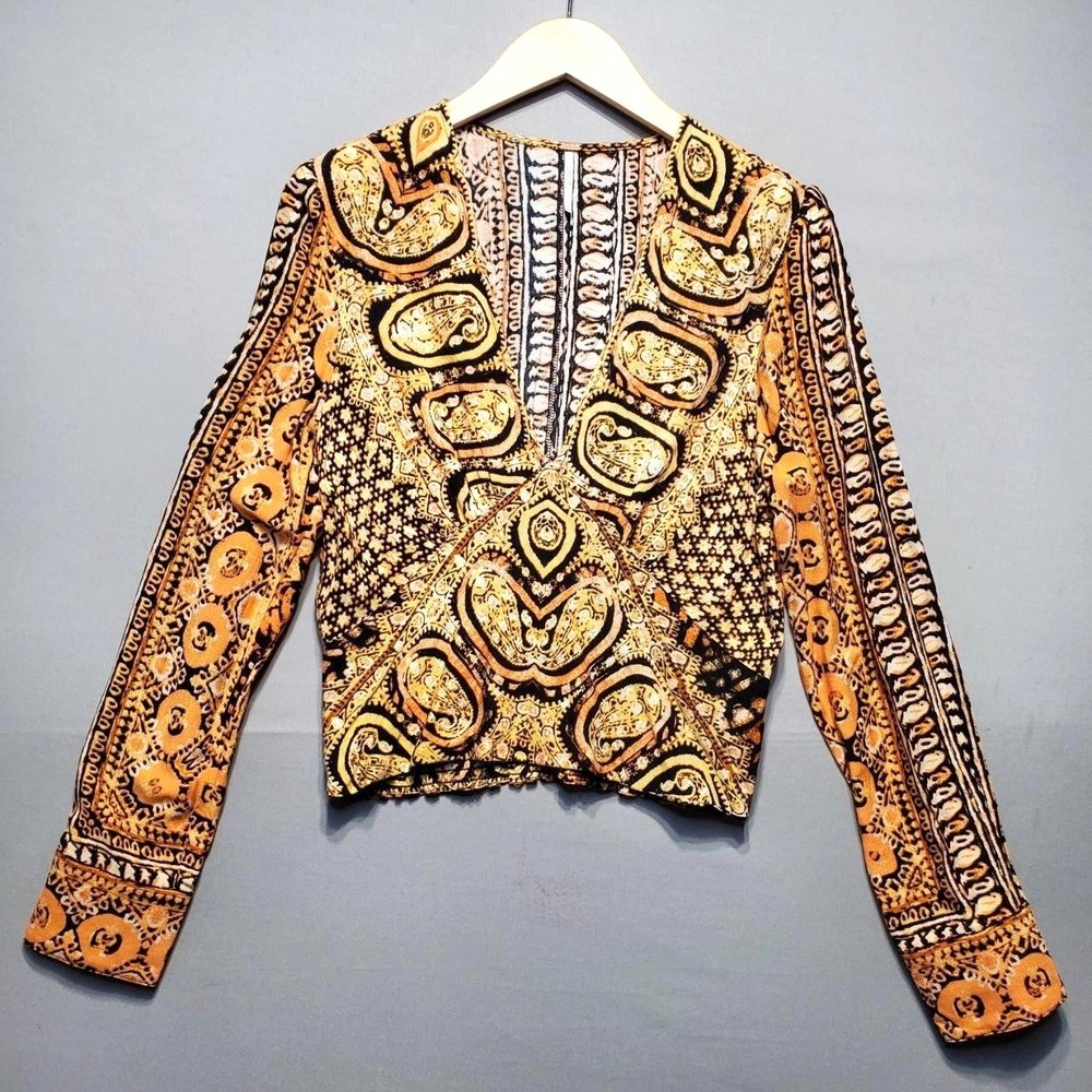 Free People Wild And Free Boho Crop Top Womens M Orange Indie Sleaze Festival